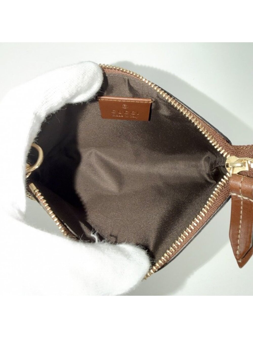 Gucci GG Supreme Pouch Mini Bag Small Canvas Leather Brown Beige Gold - Picture 4 of 7